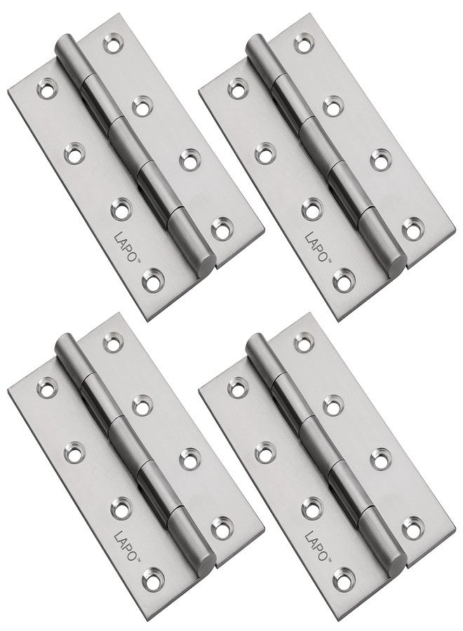 LAPO مفصلات أبواب لابو الممتازة المصنوعة من الفولاذ المقاوم للصدأ، مقاس 4 بوصات × 14 مقياسًا، سمك 2 مم، كابجا لأبواب خزائن الملابس، حركة سلسة (4 × 14، لمسة نهائية غير لامعة) - عبوة من 4 قطع - Image 1